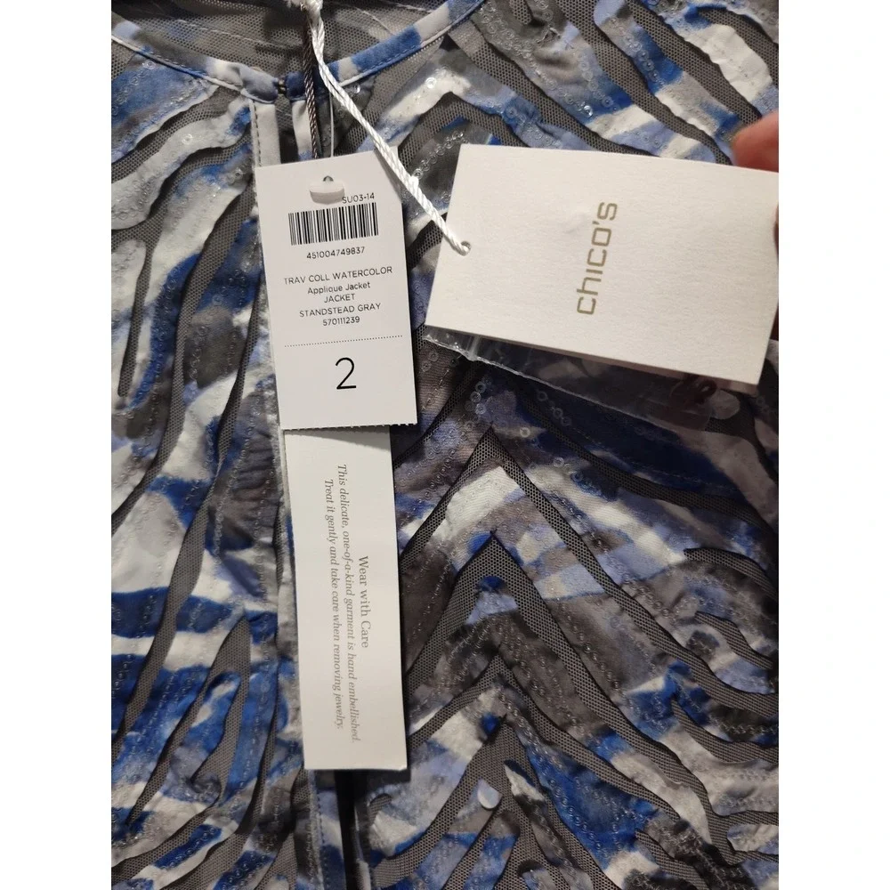 NWT Chico's Travelers Collection Watercolor Applique Jacket Sz 2 Medium $149 Tex - Picture 5 of 9